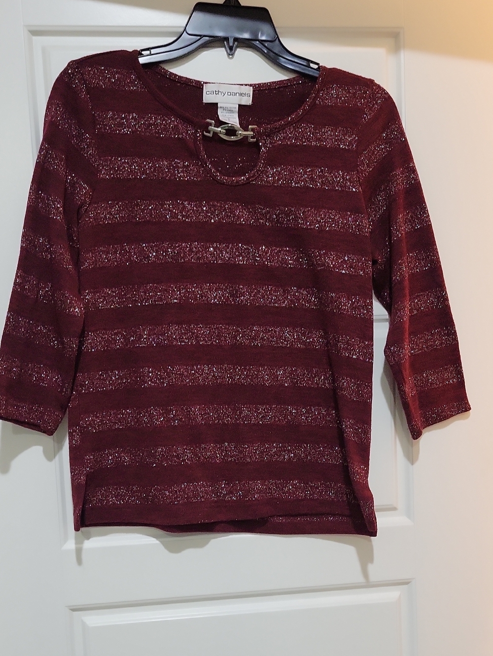 Cathy Daniels Metallic Burgundy Striped Knit Top